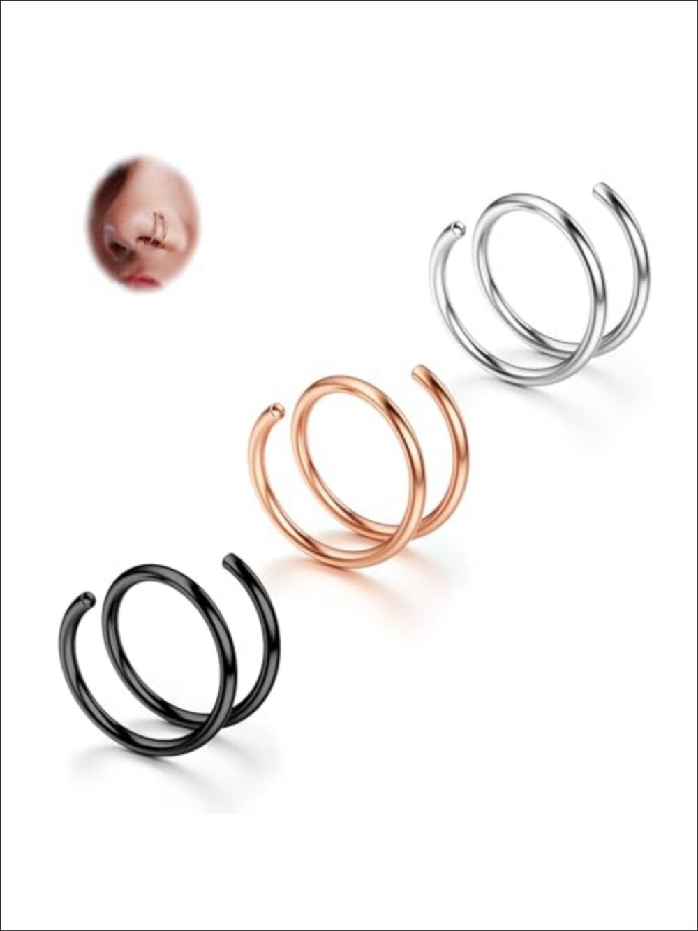316L Stainless Steel Double Hoop Nose Rings 18G 8mm Spiral Piercing Jewelry